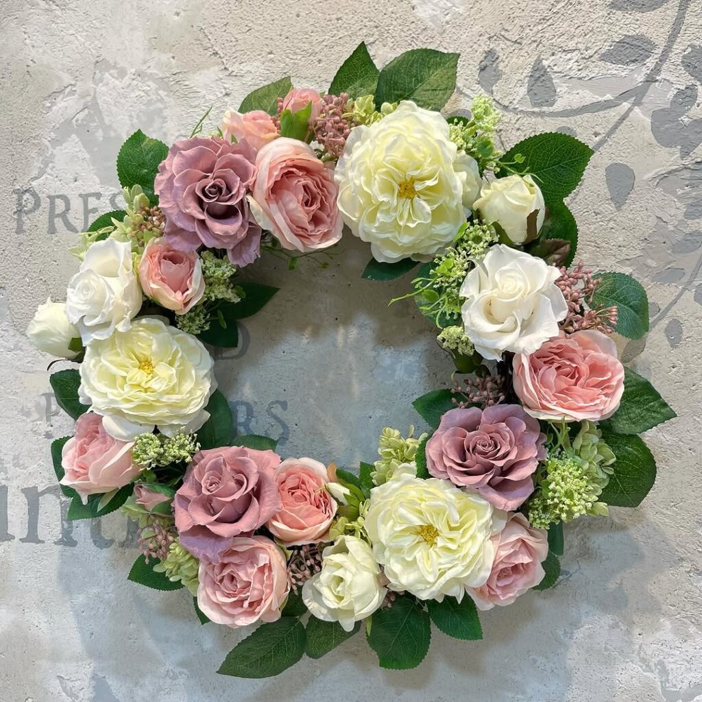 アーティフィシャルフラワー（高級造花）のフラワーリース教室　生徒さんの作品　横浜　