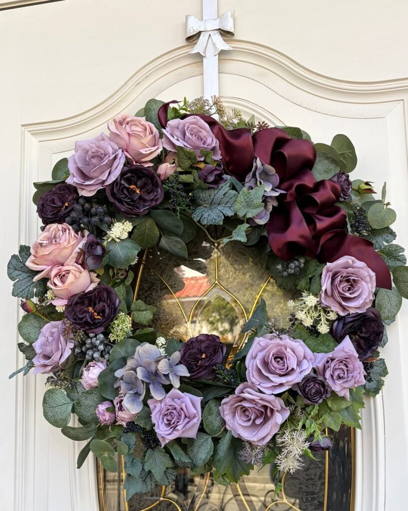 直径55㎝大きな高級造花のフラワーリース玄関ドア用オーダー事例